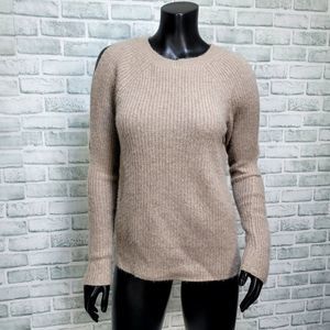 Neiman Marcus Womens S Beige‎ Cashmere Cold Shoulder Ribbed Knit Sweater